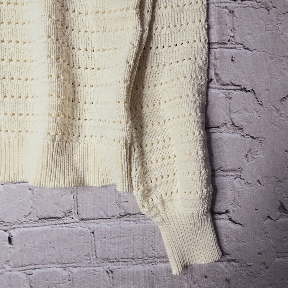 J Crew Balloon Sleeve Pointelle Sweater Cream Off-White Cotton Blend NWT Size L - Picture 4 of 11